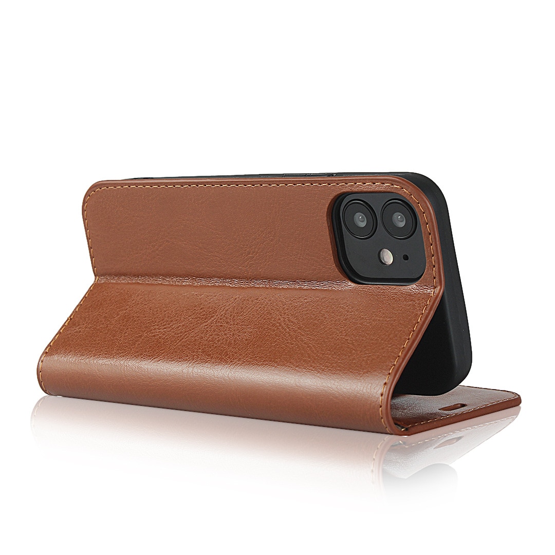 Coque portefeuille en cuir Veritable iPhone XR, marron