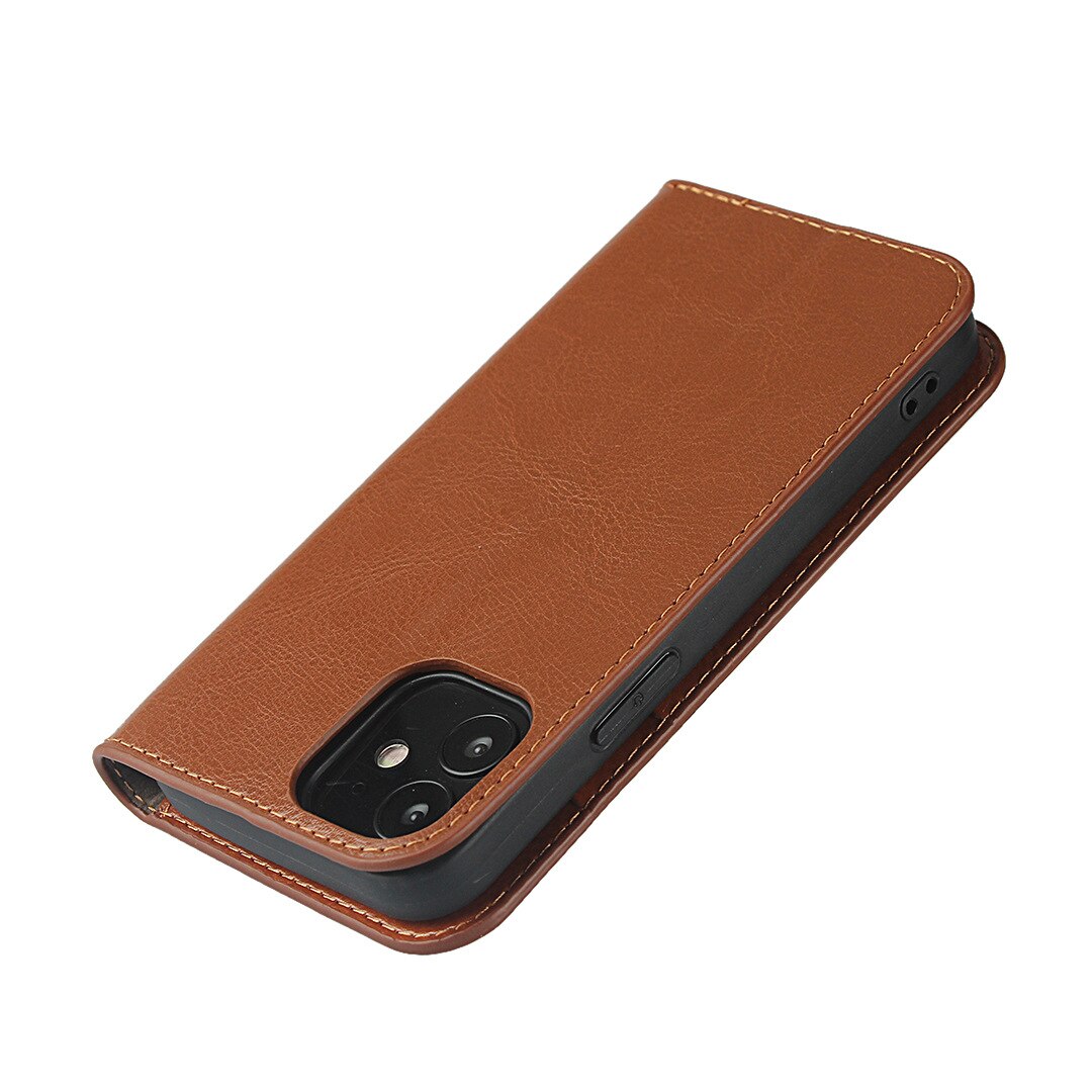 Coque portefeuille en cuir Veritable iPhone 11, marron