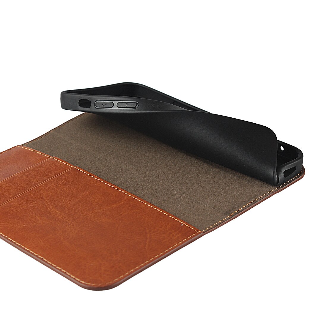 Coque portefeuille en cuir Veritable iPhone Xr, Marron