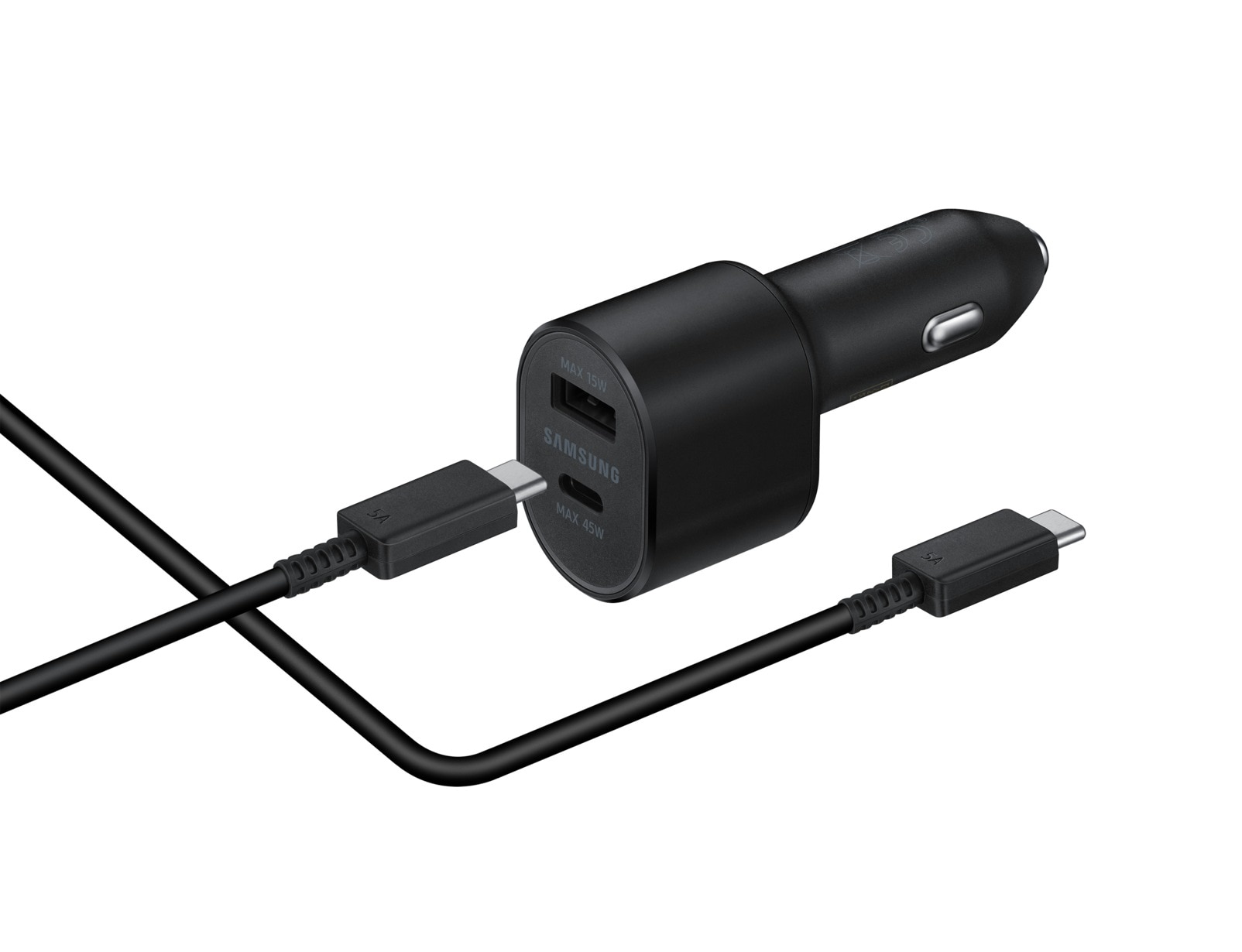Chargeur de voiture Super Fast Dual USB-C + USB-A (45W+15W), noir