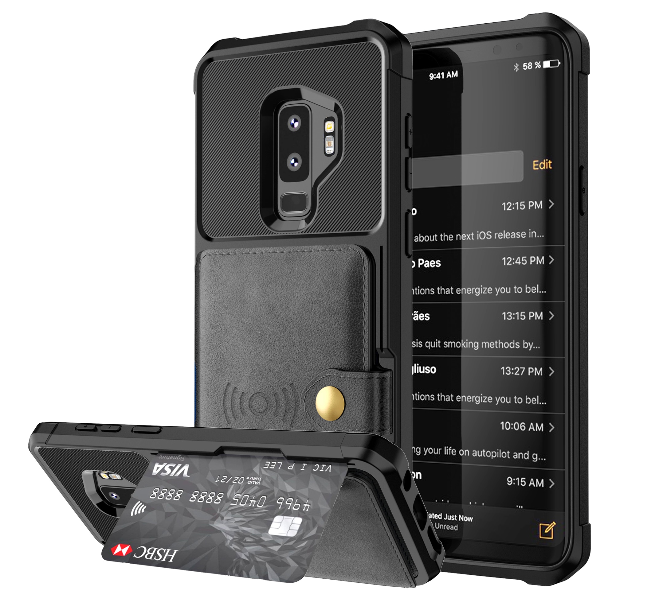 Coque porte-cartes Tough Multi-slot Samsung Galaxy S9 Plus, noir