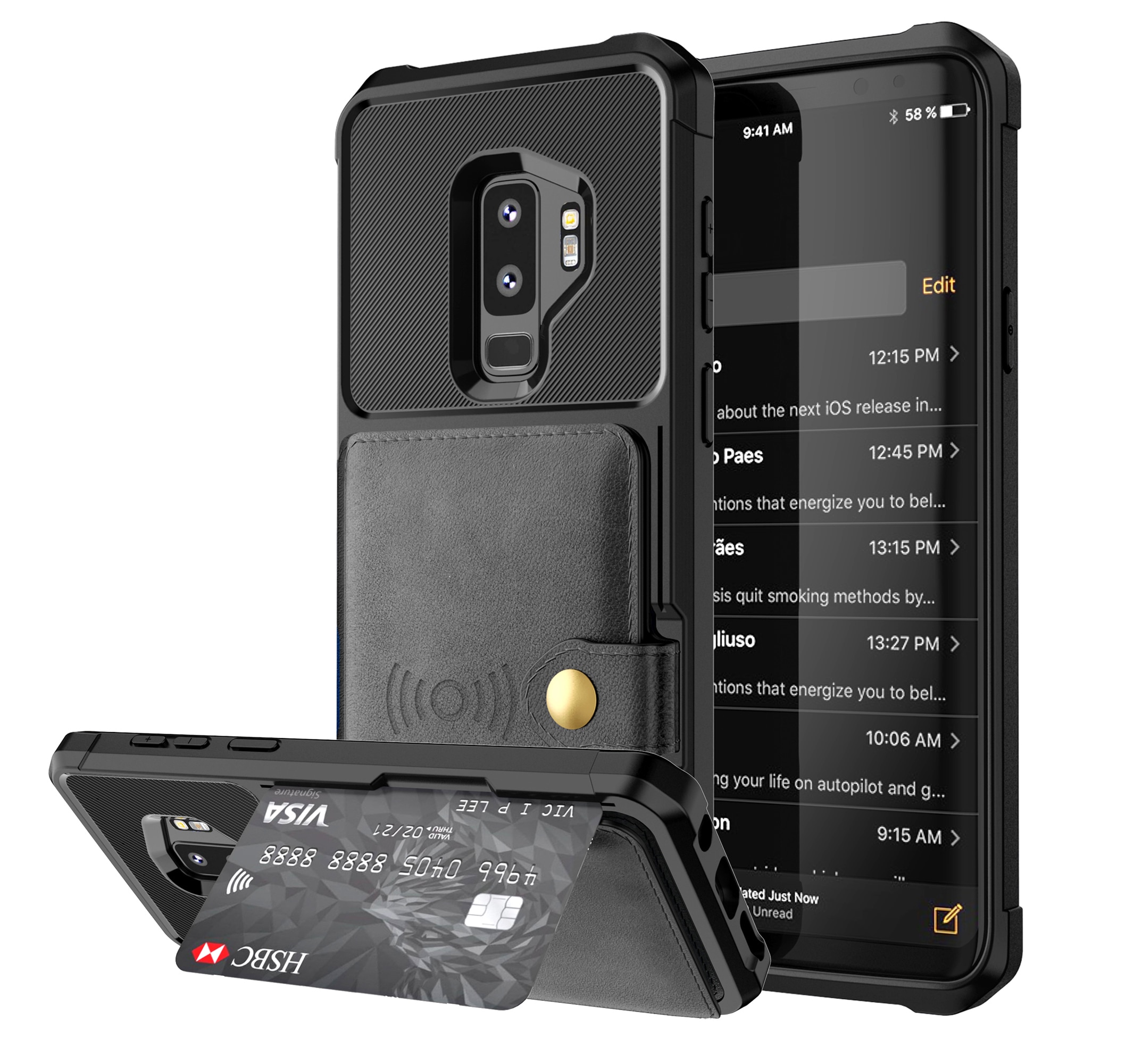 Coque porte-cartes Tough Multi-slot Samsung Galaxy S9 Plus, Noir