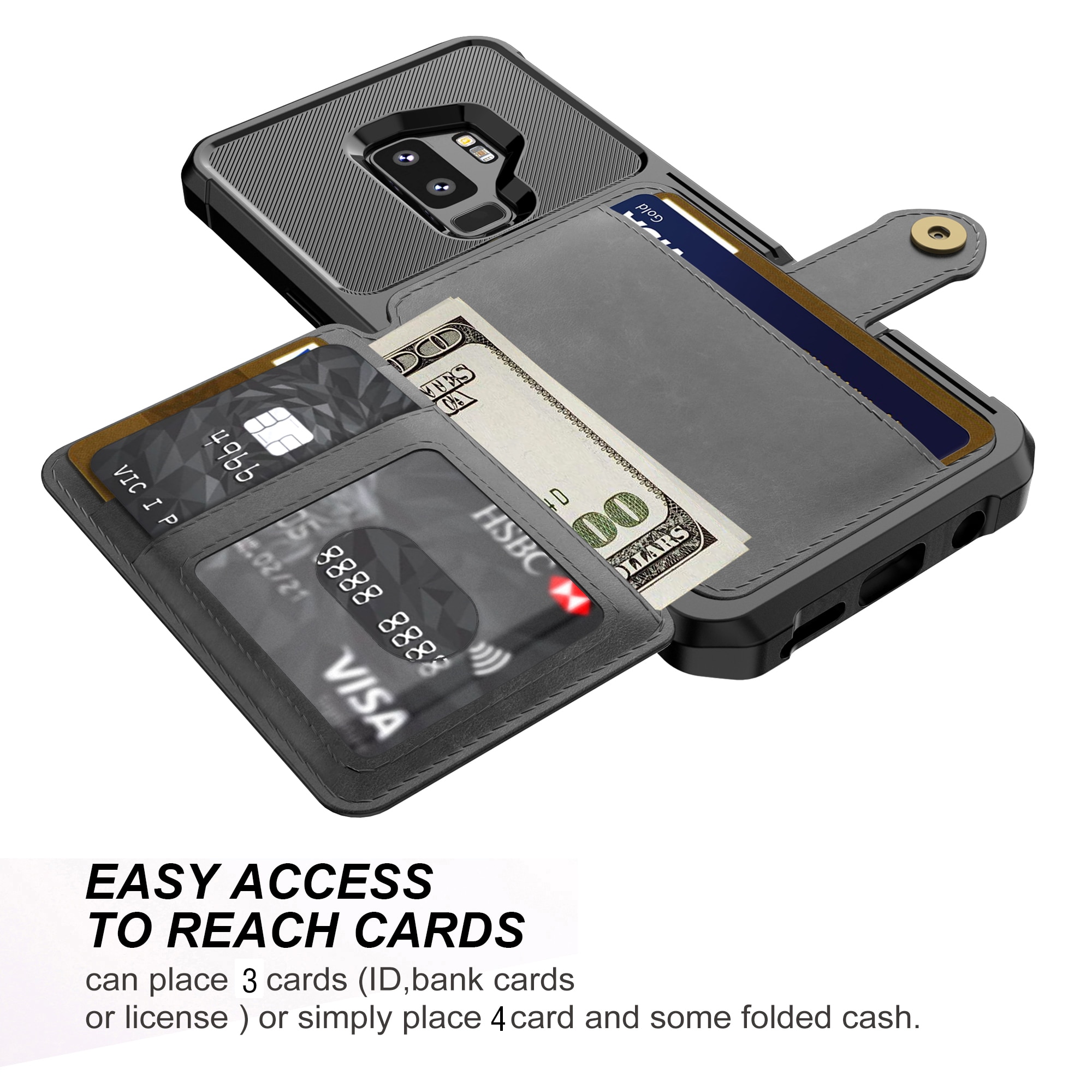 Coque porte-cartes Tough Multi-slot Samsung Galaxy S9 Plus, Noir