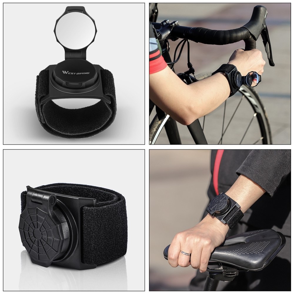Miroir rotatif pour bracelet de vélo, noir