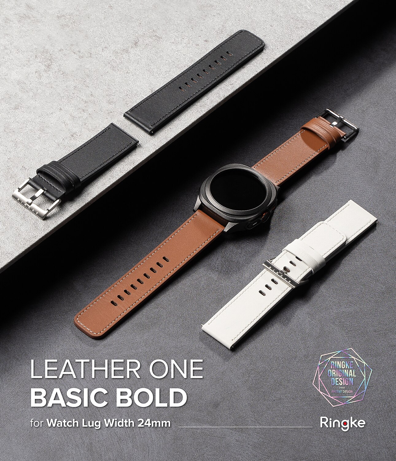Leather One Basic Bold Band Mobvoi Ticwatch Pro 5, Black