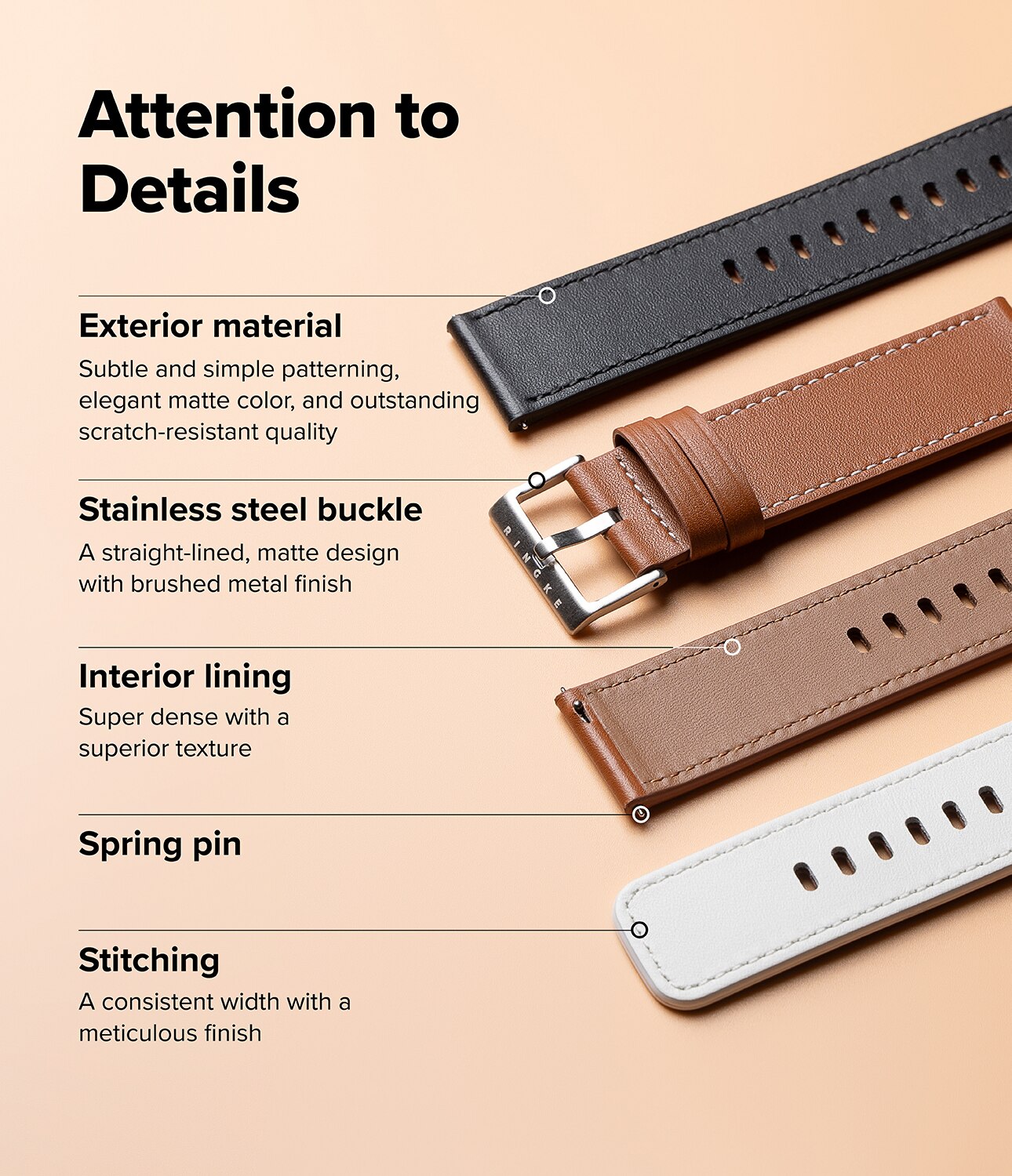 Leather One Basic Bold Band Mobvoi Ticwatch Pro 5, Black