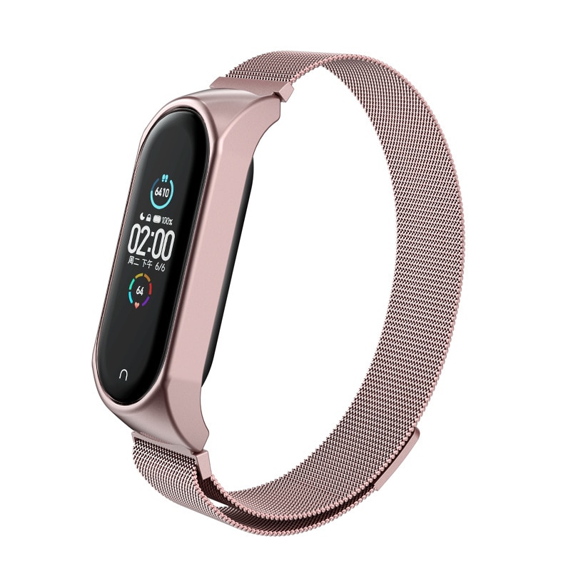 Bracelet milanais pour Xiaomi Mi Band 3/4, rose doré