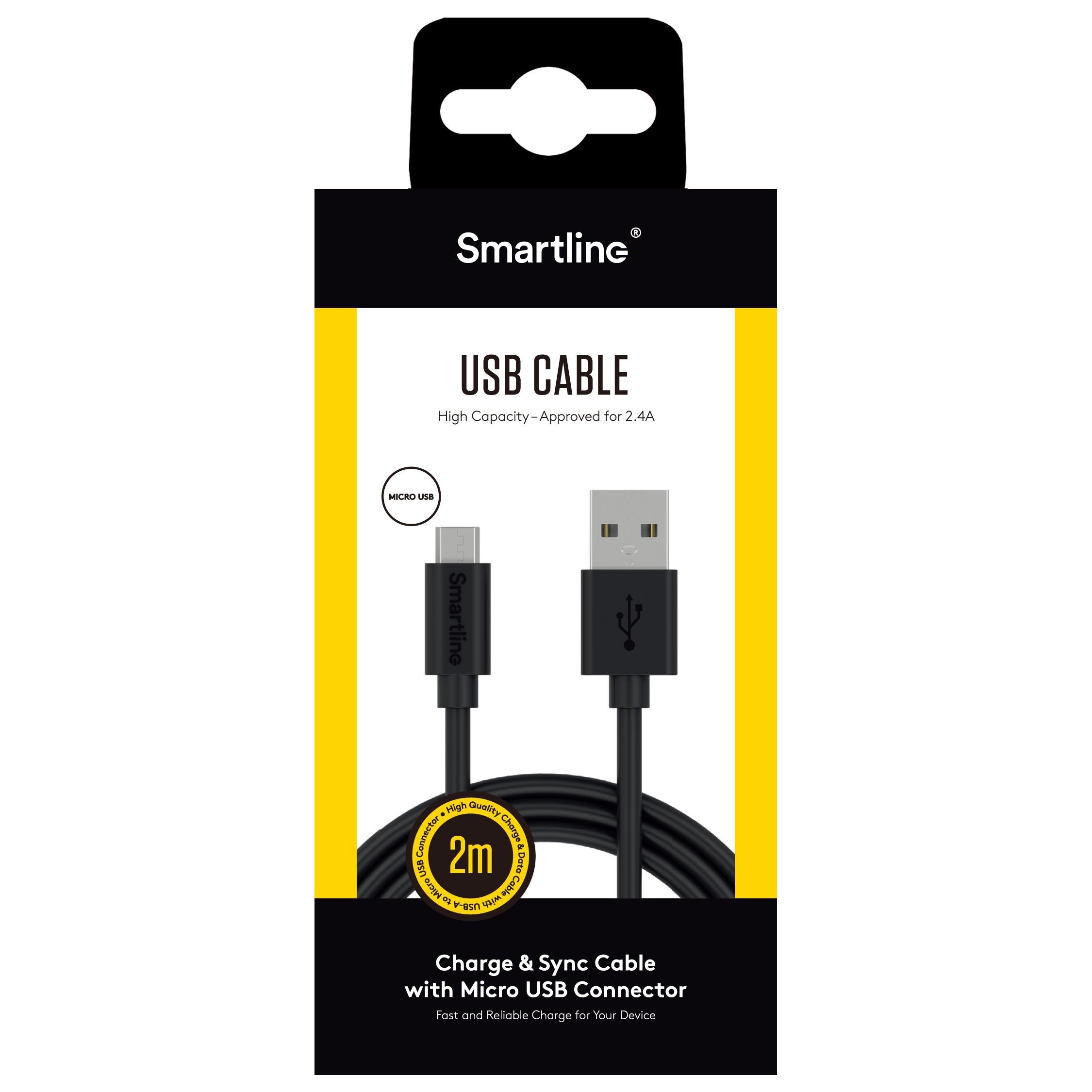 Câble USB-A vers MicroUSB 2 mètres Noir