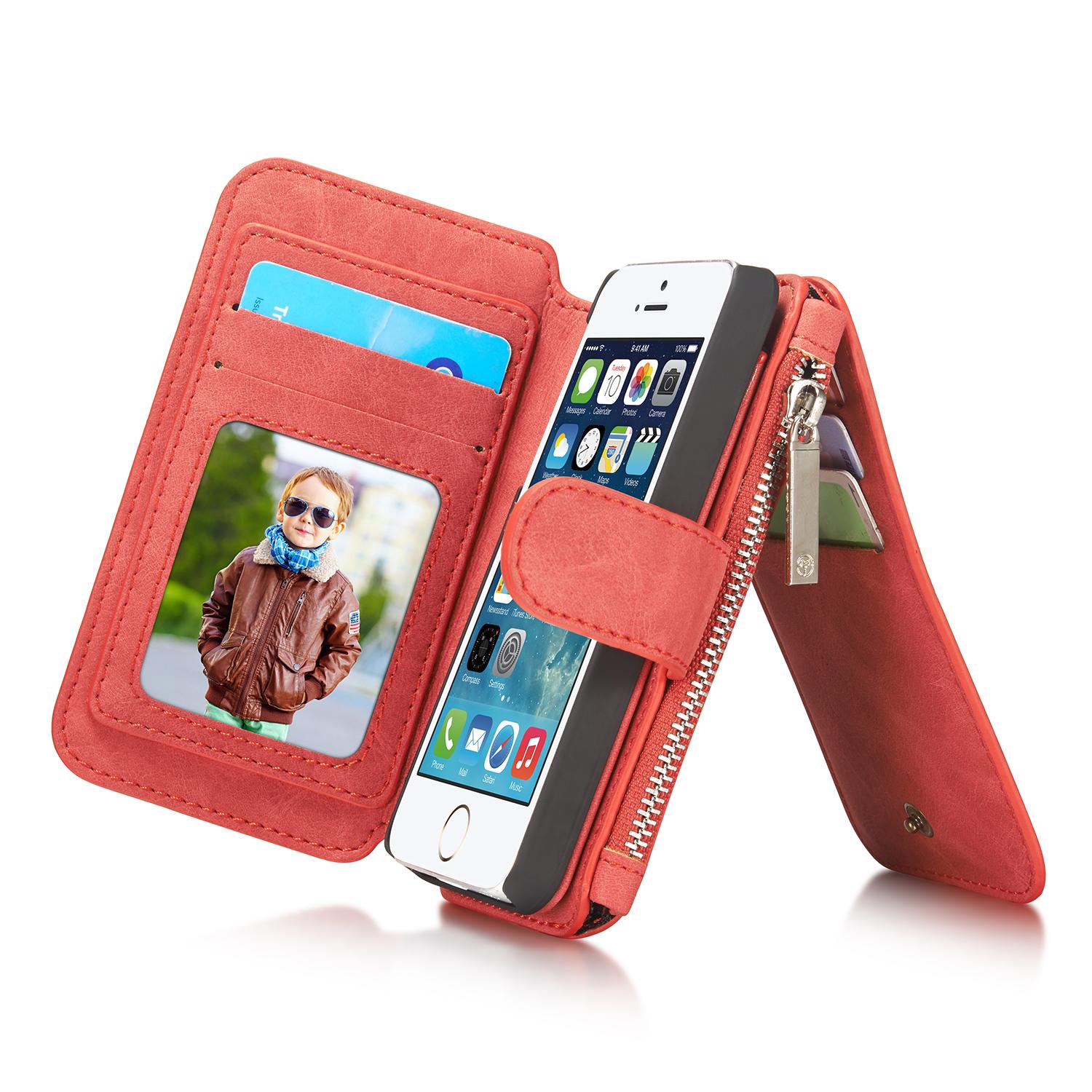 Étui portefeuille multi-cartes iPhone 5/5S/SE Rouge