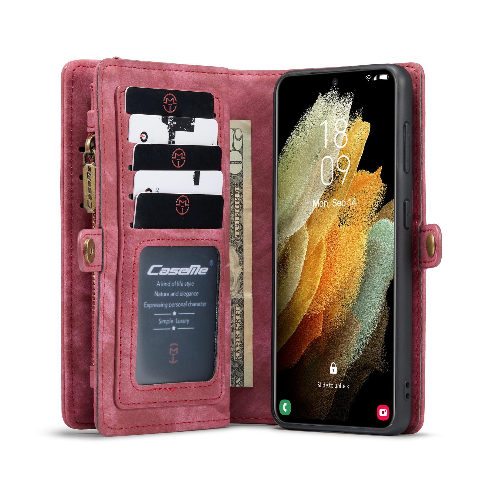 Étui portefeuille multi-cartes Samsung Galaxy S21 Rouge