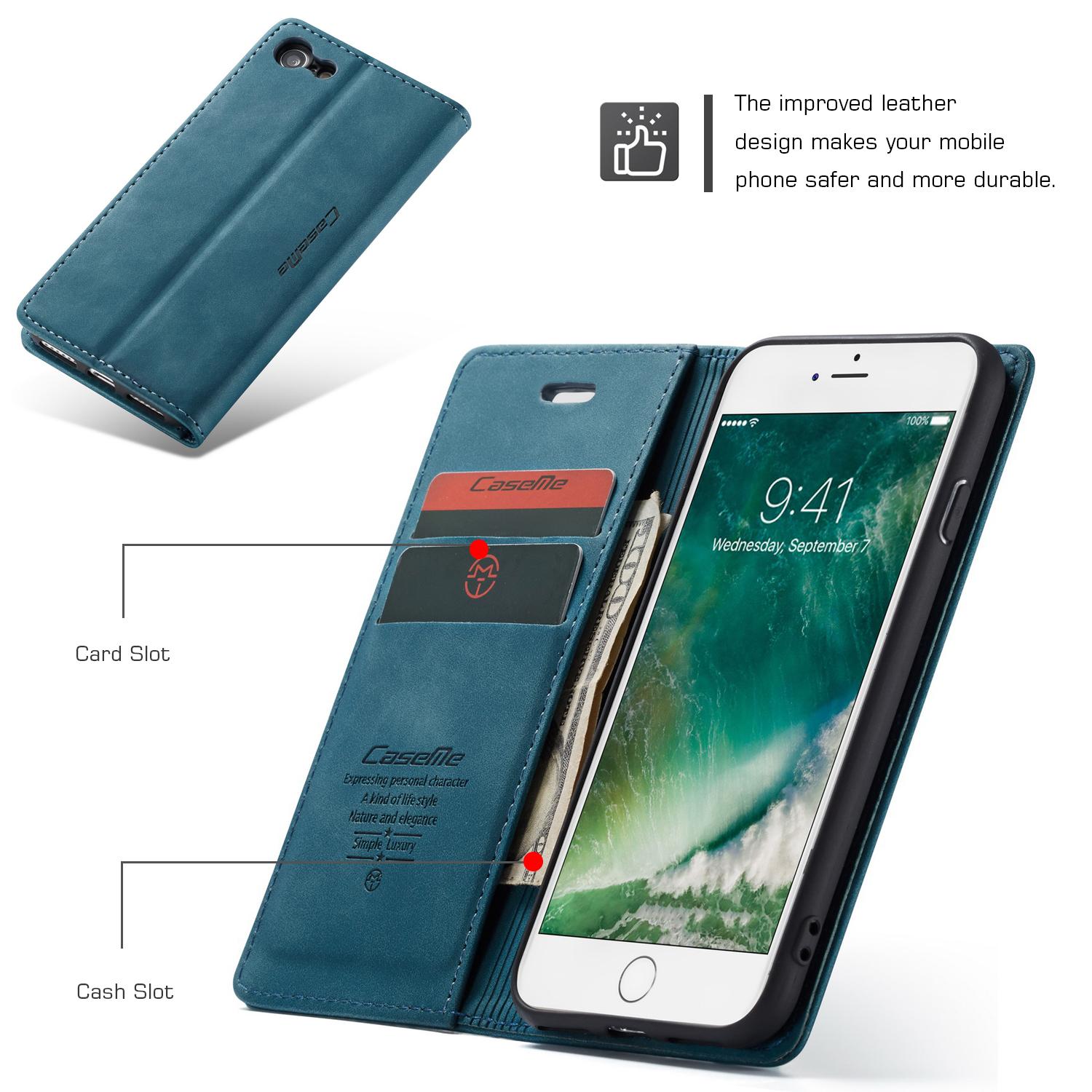 Étui portefeuille mince iPhone SE 2022, Bleu