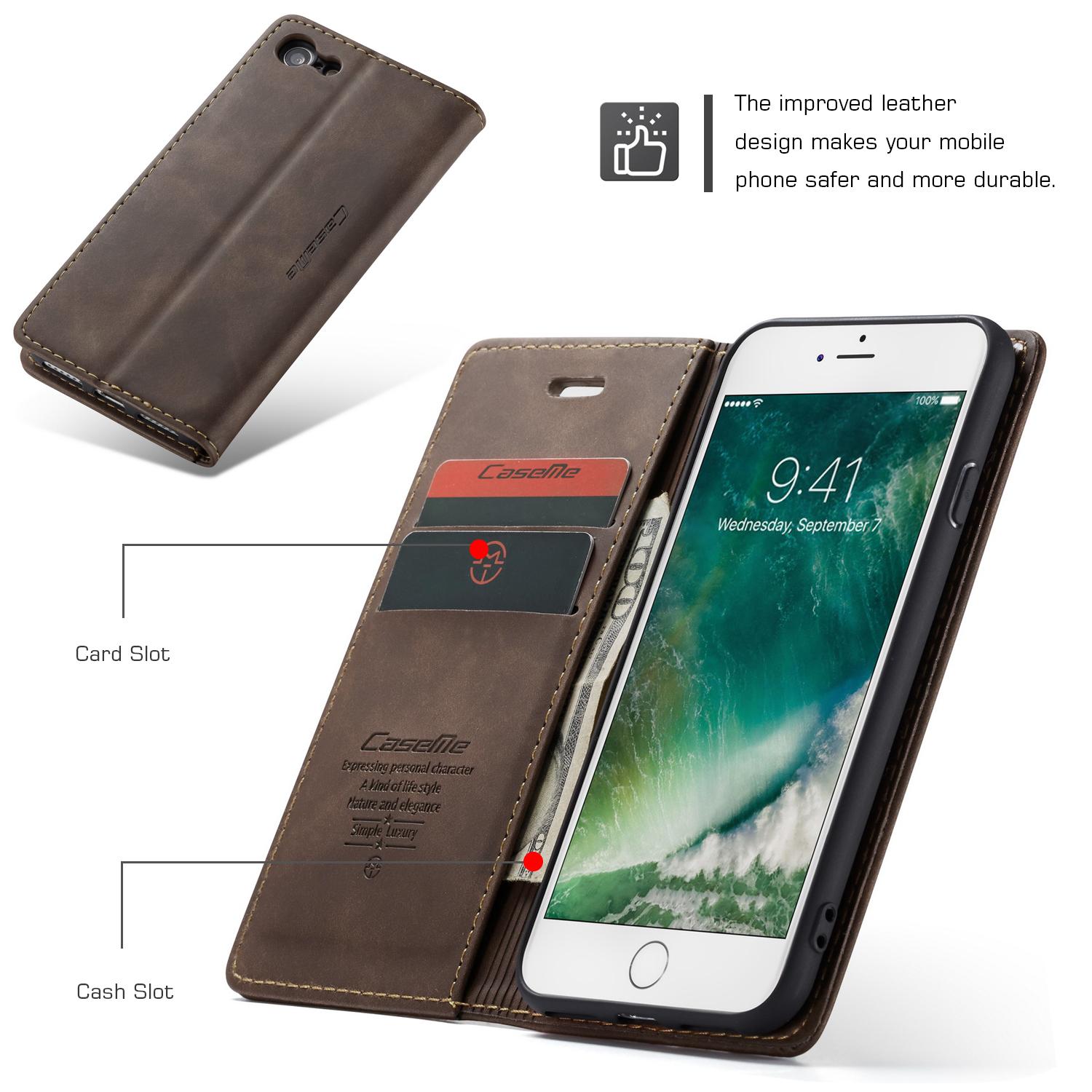 Étui portefeuille mince iPhone SE 2022, Marron