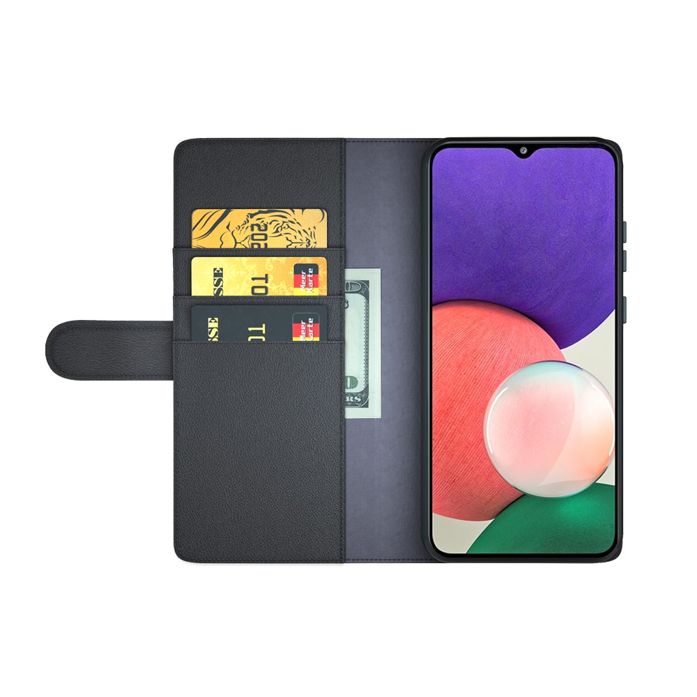 Étui en cuir veritable Samsung Galaxy A22 5G, Noir