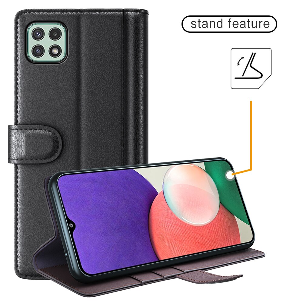 Étui en cuir veritable Samsung Galaxy A22 5G, Noir
