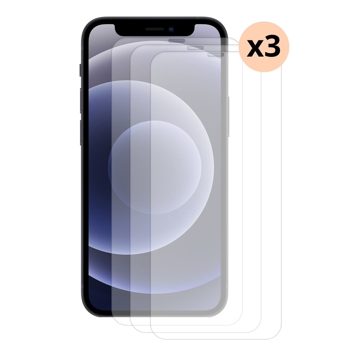 Kit pour iPhone 12/12 Pro, 3 pièces Protecteur d'écran en verre trempé 0.3mm