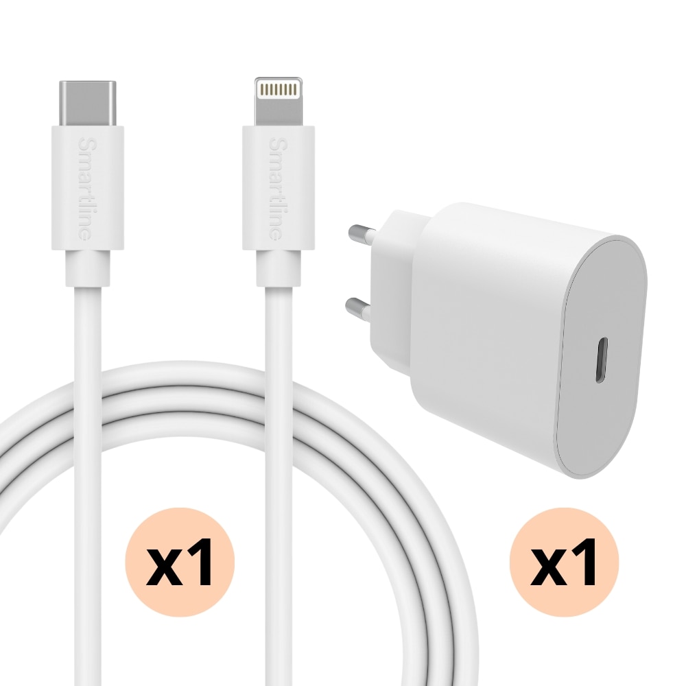 Chargeur complet pour iPhone 13 Mini - Câble de 2m et chargeur mural - Smartline