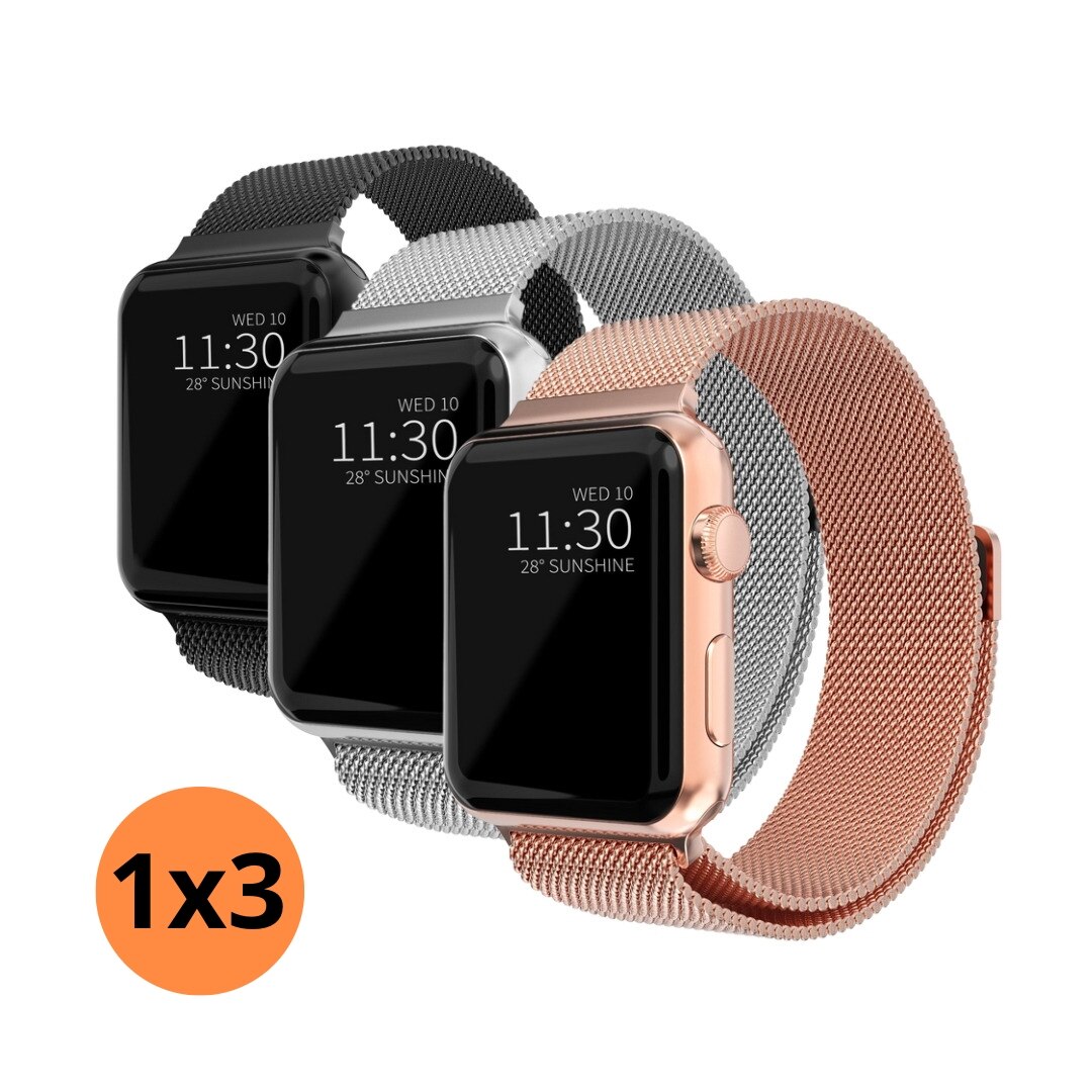 Kit pour Apple Watch 38/40/41 mm Bracelet milanais, noir, argent, or rose