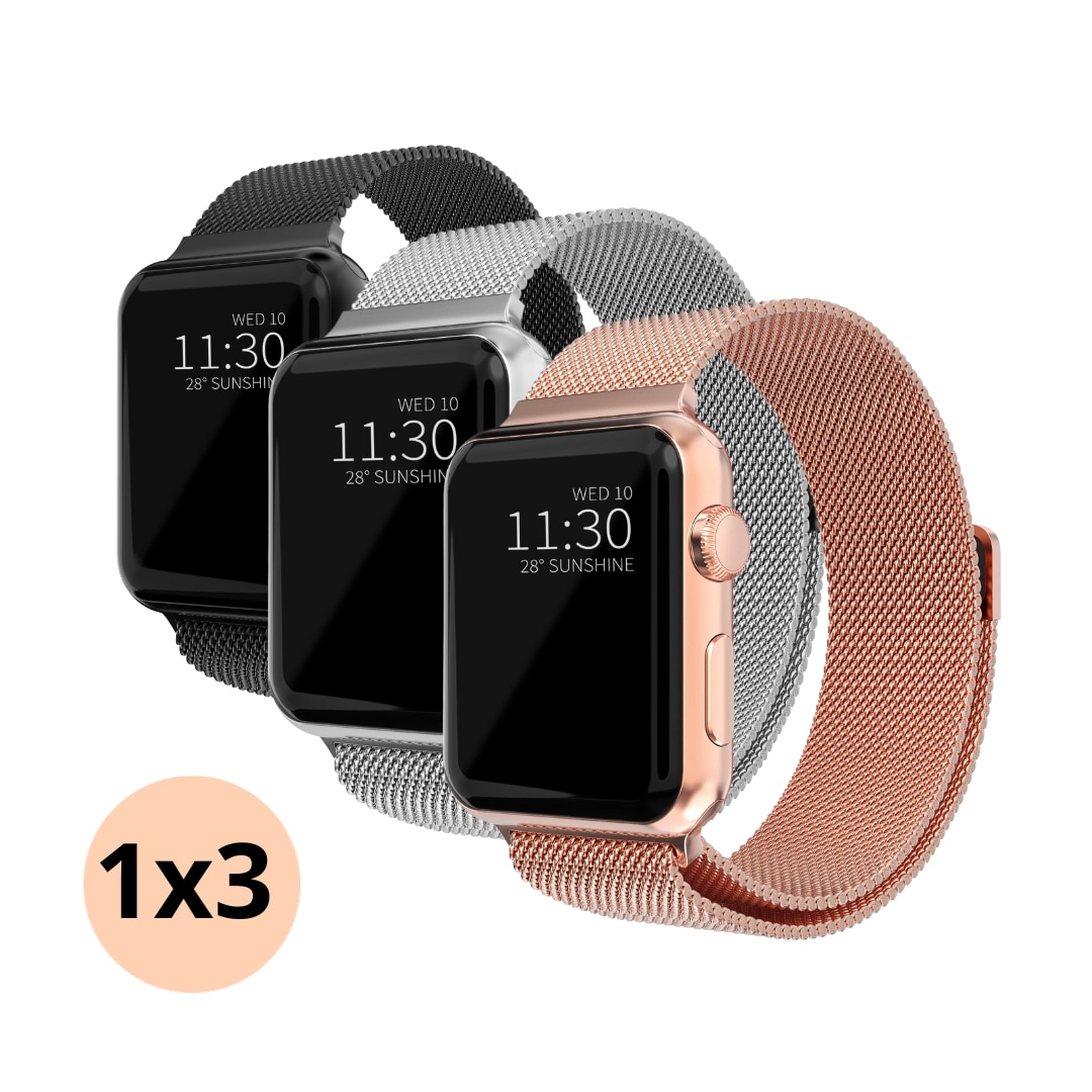 Kit pour Apple Watch 45mm Series 8 Bracelet milanais, noir, argent, or rose