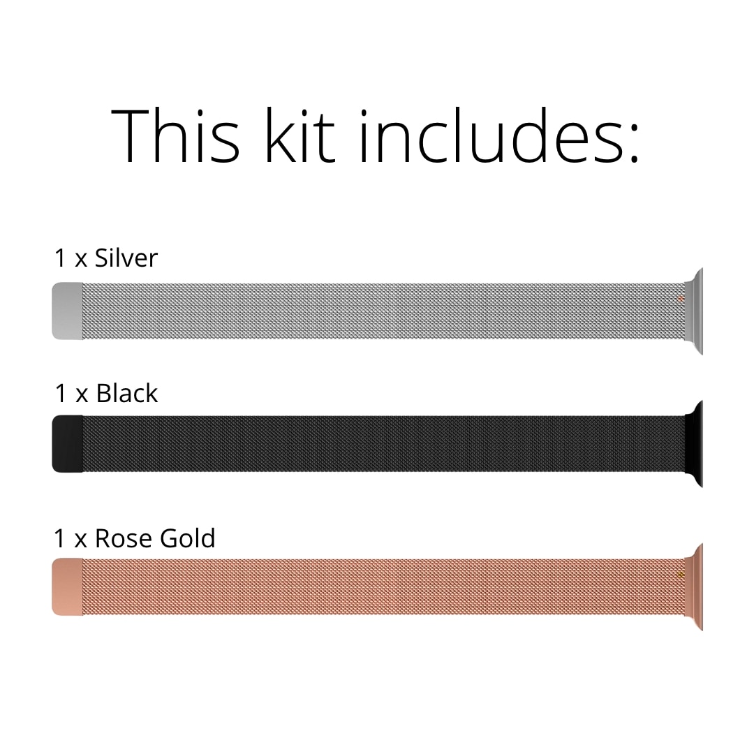 Kit pour Apple Watch 41mm Series 9 Bracelet milanais, noir, argent, or rose