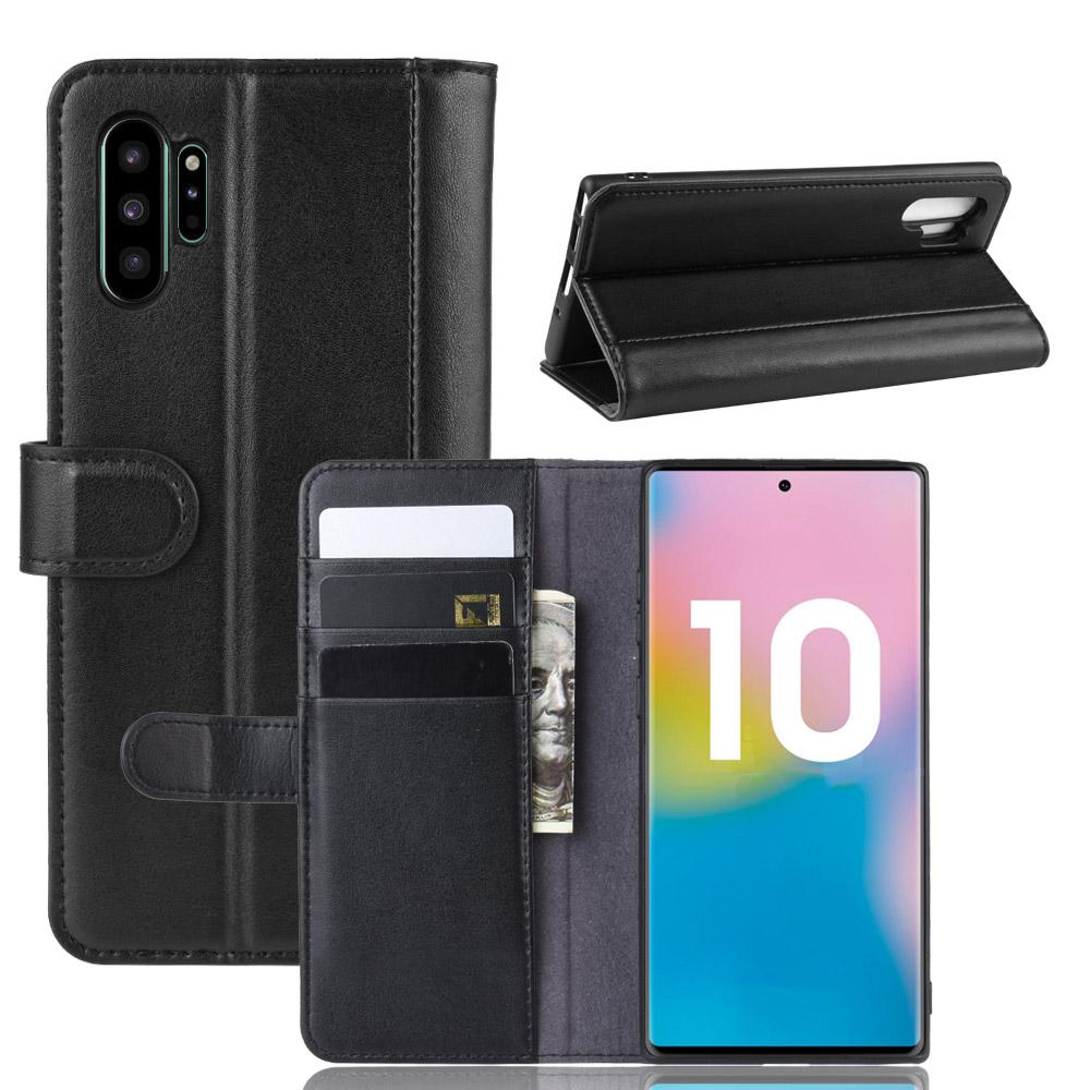 Étui en cuir veritable Samsung Galaxy Note 10 Plus, noir