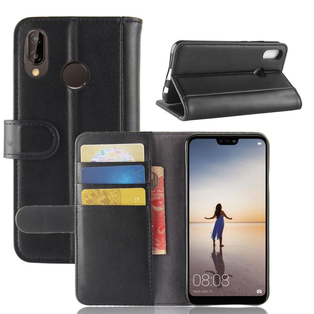 Étui en cuir veritable Huawei P20 Lite, noir