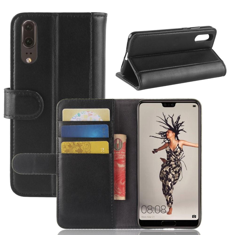 Étui en cuir veritable Huawei P20, Noir