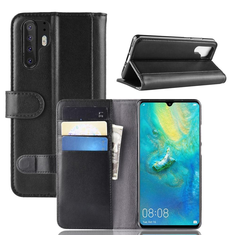 Étui en cuir veritable Huawei P30 Pro, noir