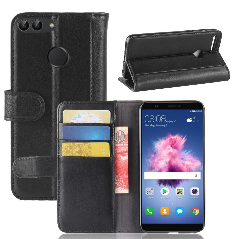 Étui en cuir veritable Huawei P Smart, Noir