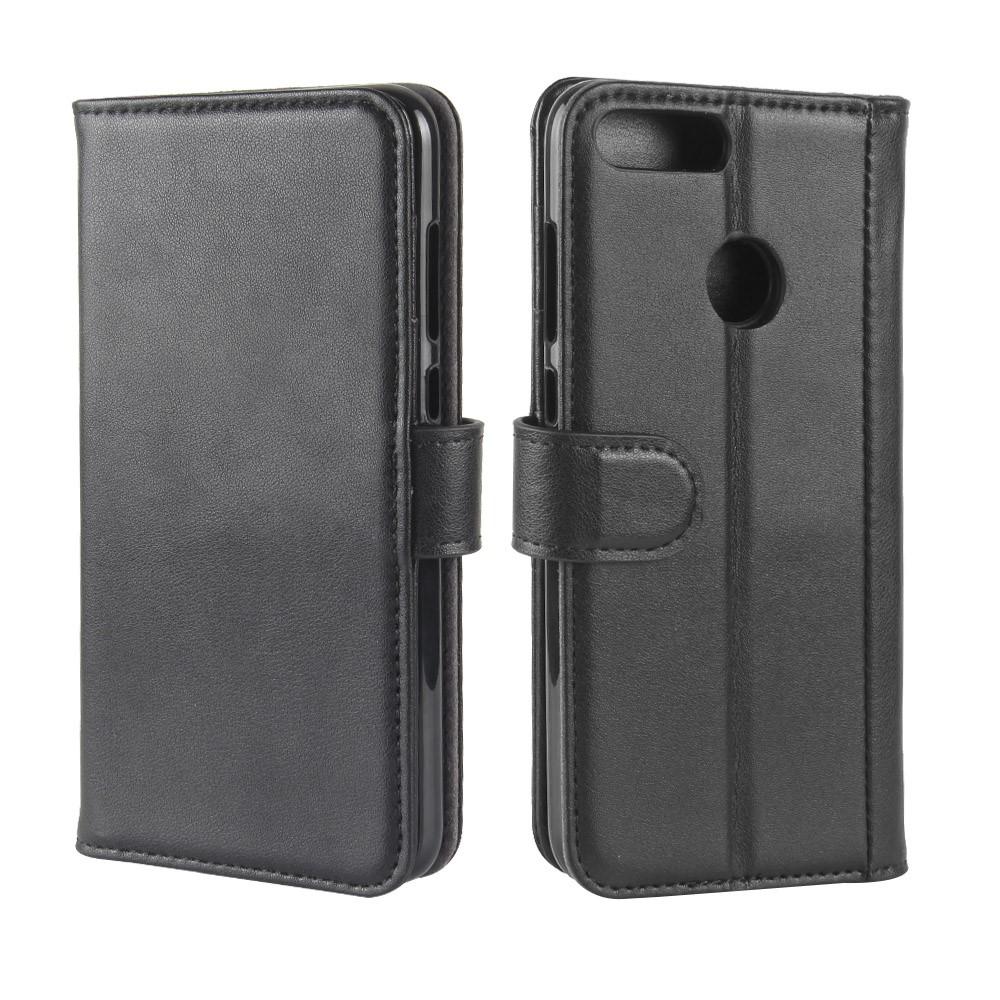Étui en cuir veritable Huawei P Smart, Noir