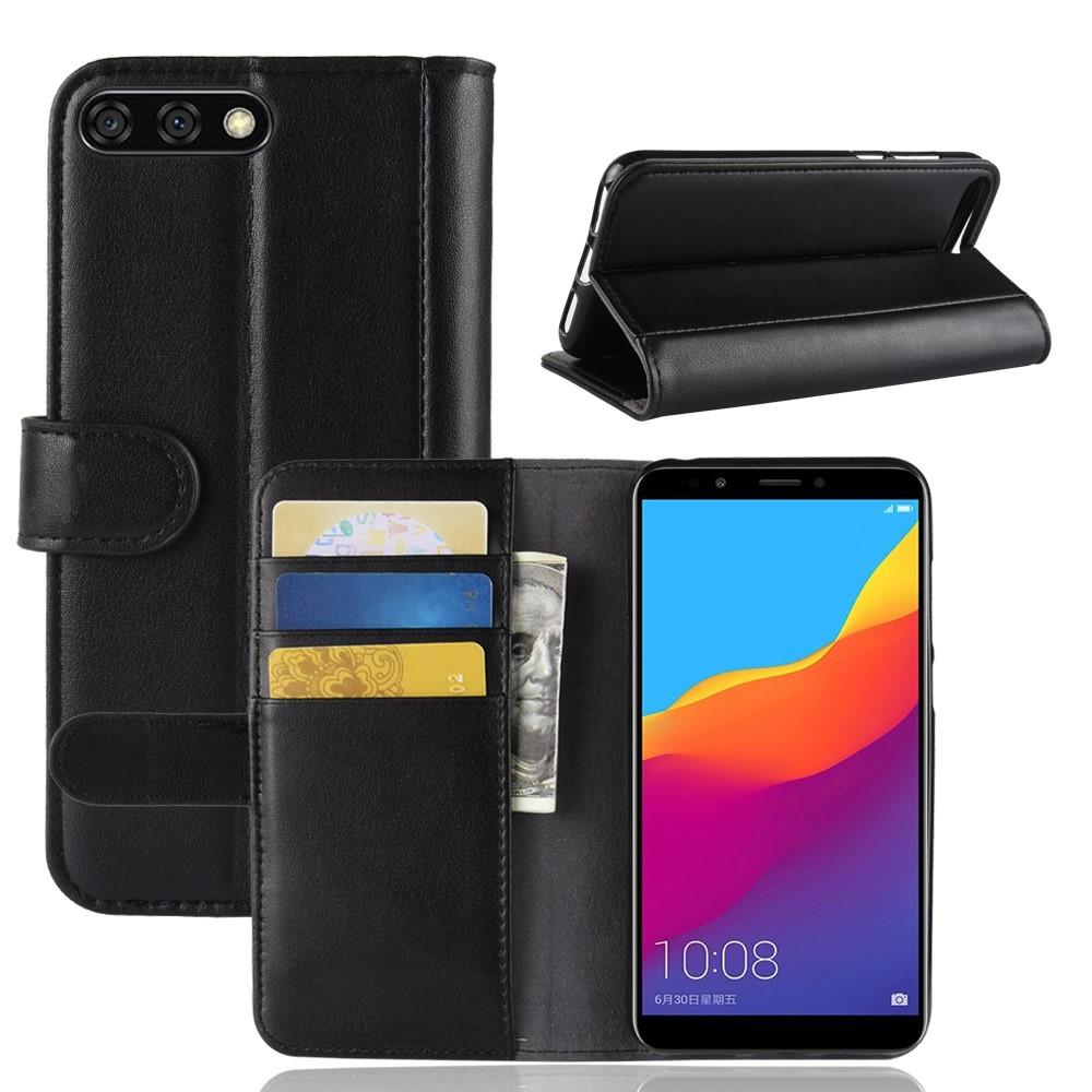 Étui en cuir veritable Huawei Y6 2018, Noir