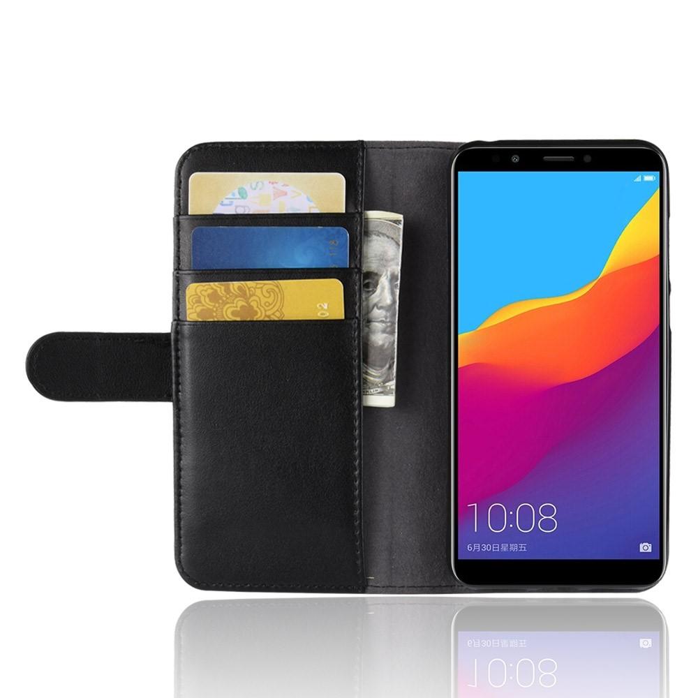 Étui en cuir veritable Huawei Y6 2018, Noir