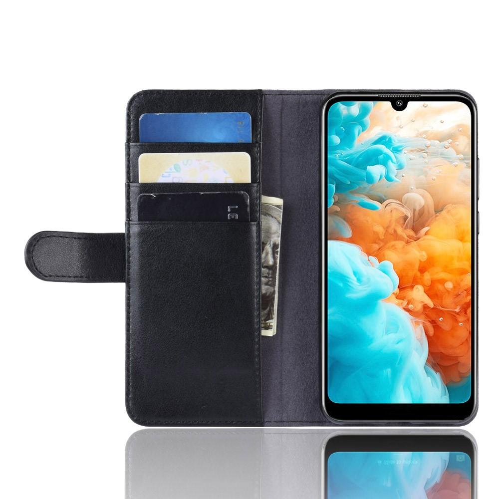 Étui en cuir veritable Huawei Y6 2019, noir