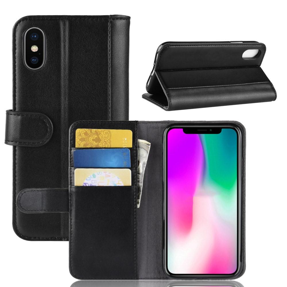Étui en cuir veritable iPhone Xr, Noir