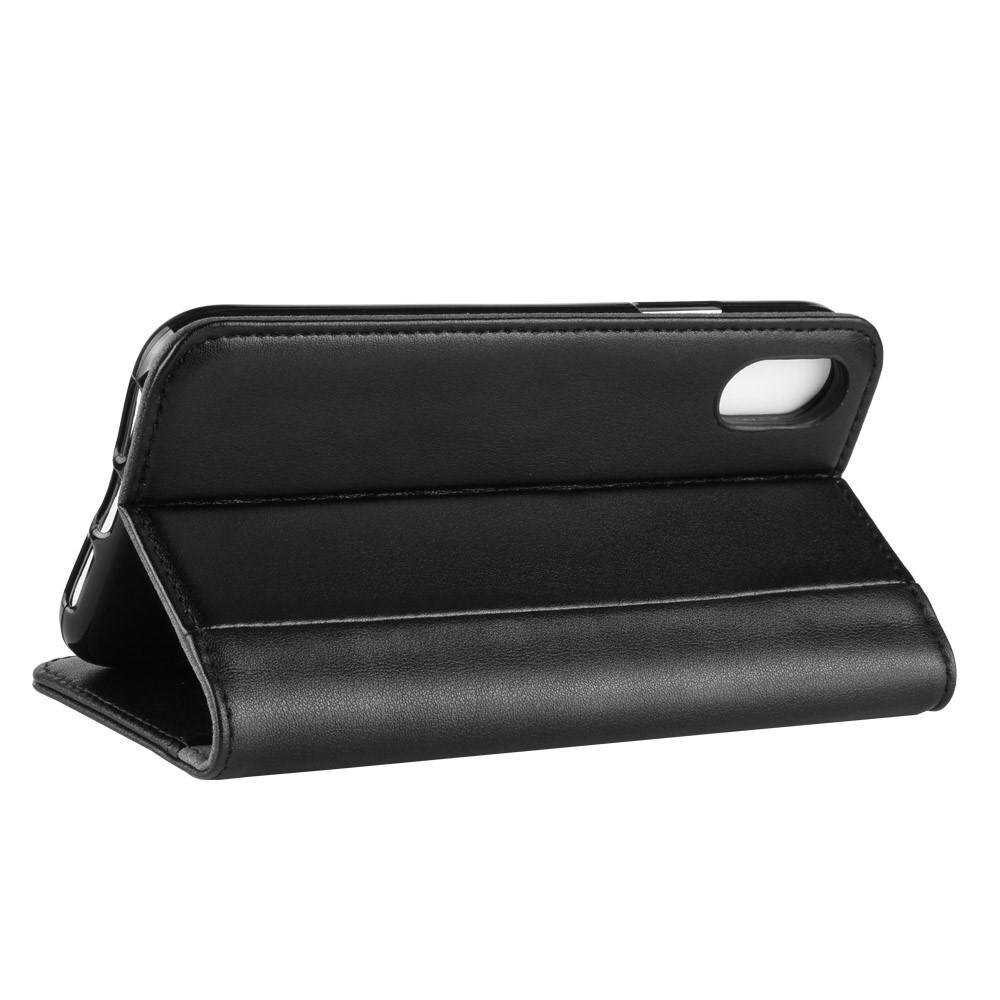 Étui en cuir veritable iPhone Xr, Noir