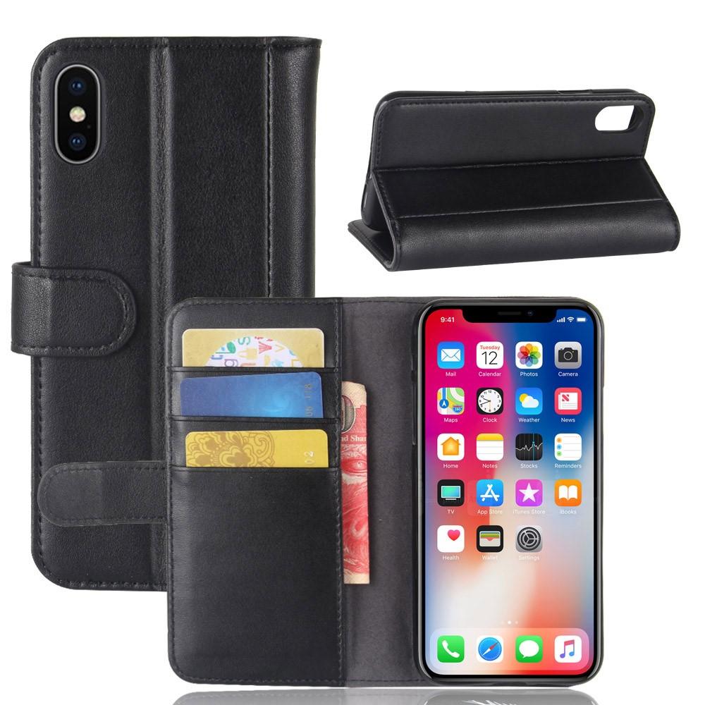 Étui en cuir veritable iPhone X/XS, noir