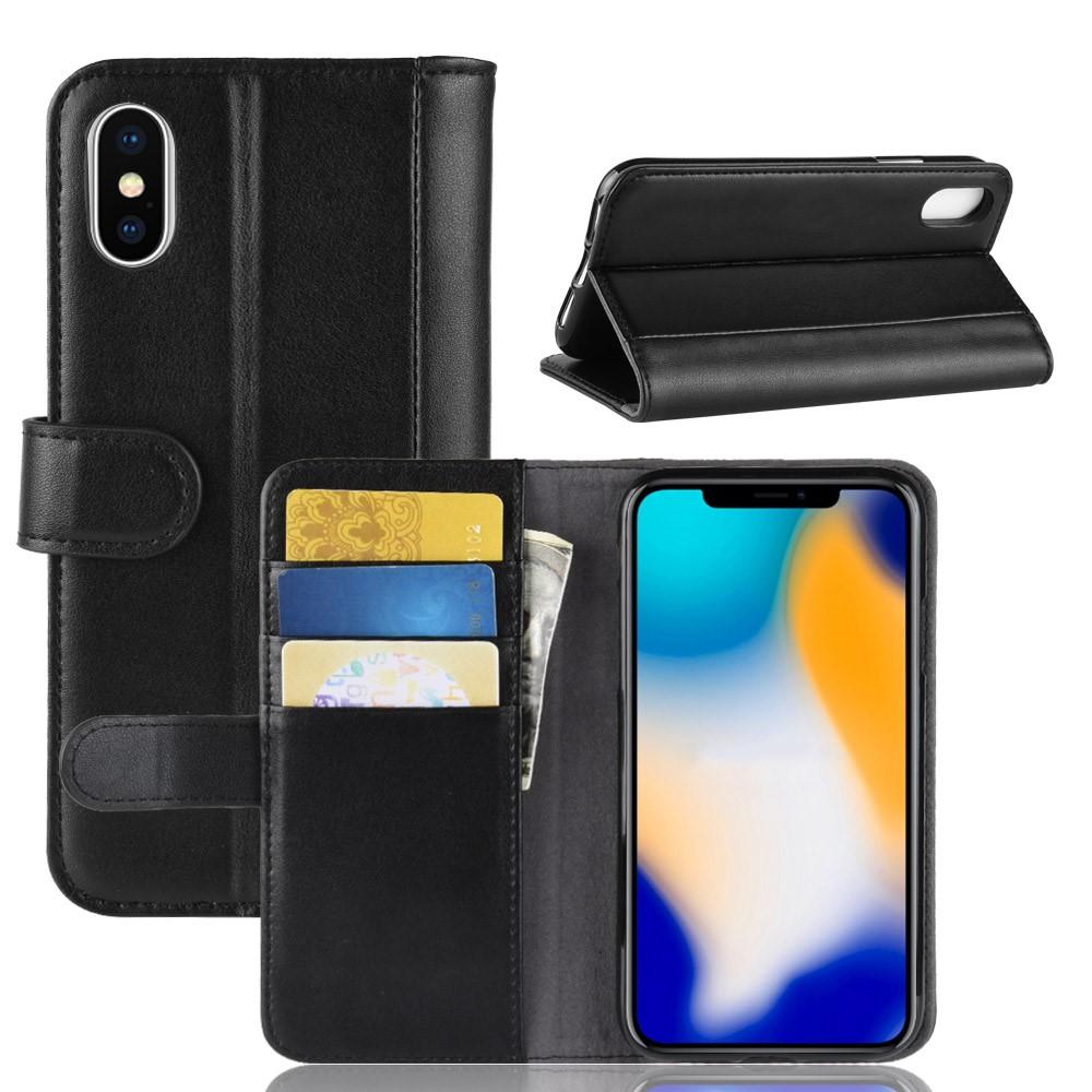 Étui en cuir veritable iPhone Xs Max, noir