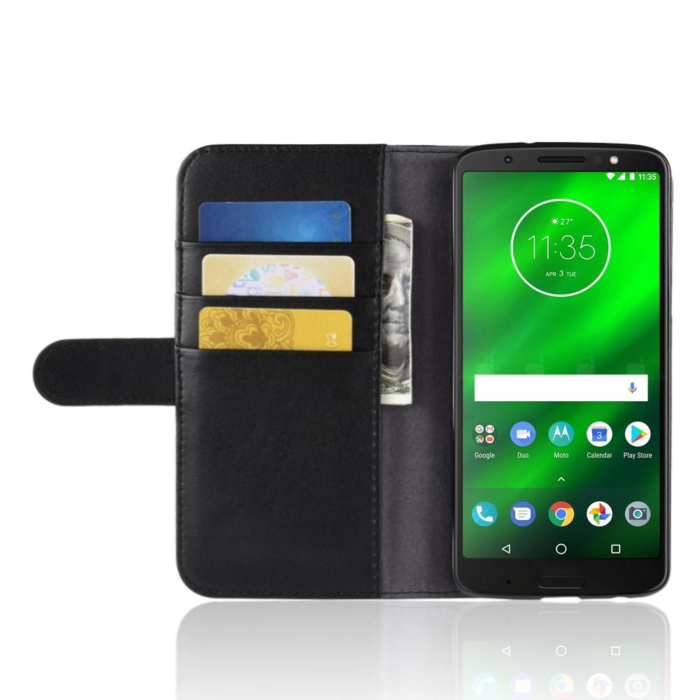 Étui en cuir veritable Motorola Moto G6 Plus, noir