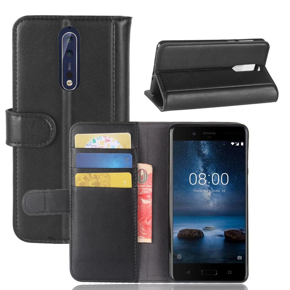 Étui en cuir veritable Nokia 8, noir