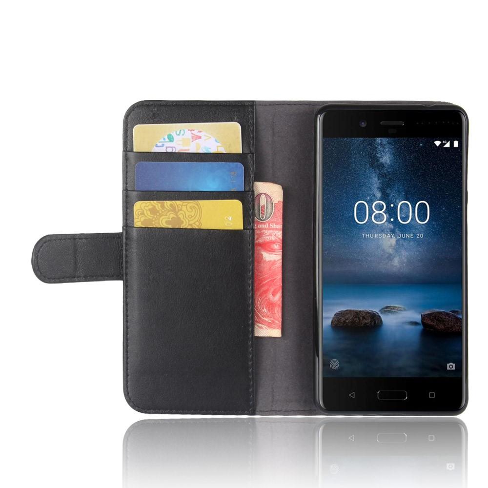 Étui en cuir veritable Nokia 8, noir