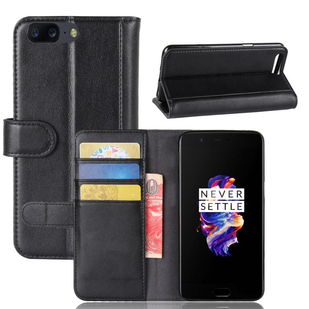 Étui en cuir veritable OnePlus 5, noir