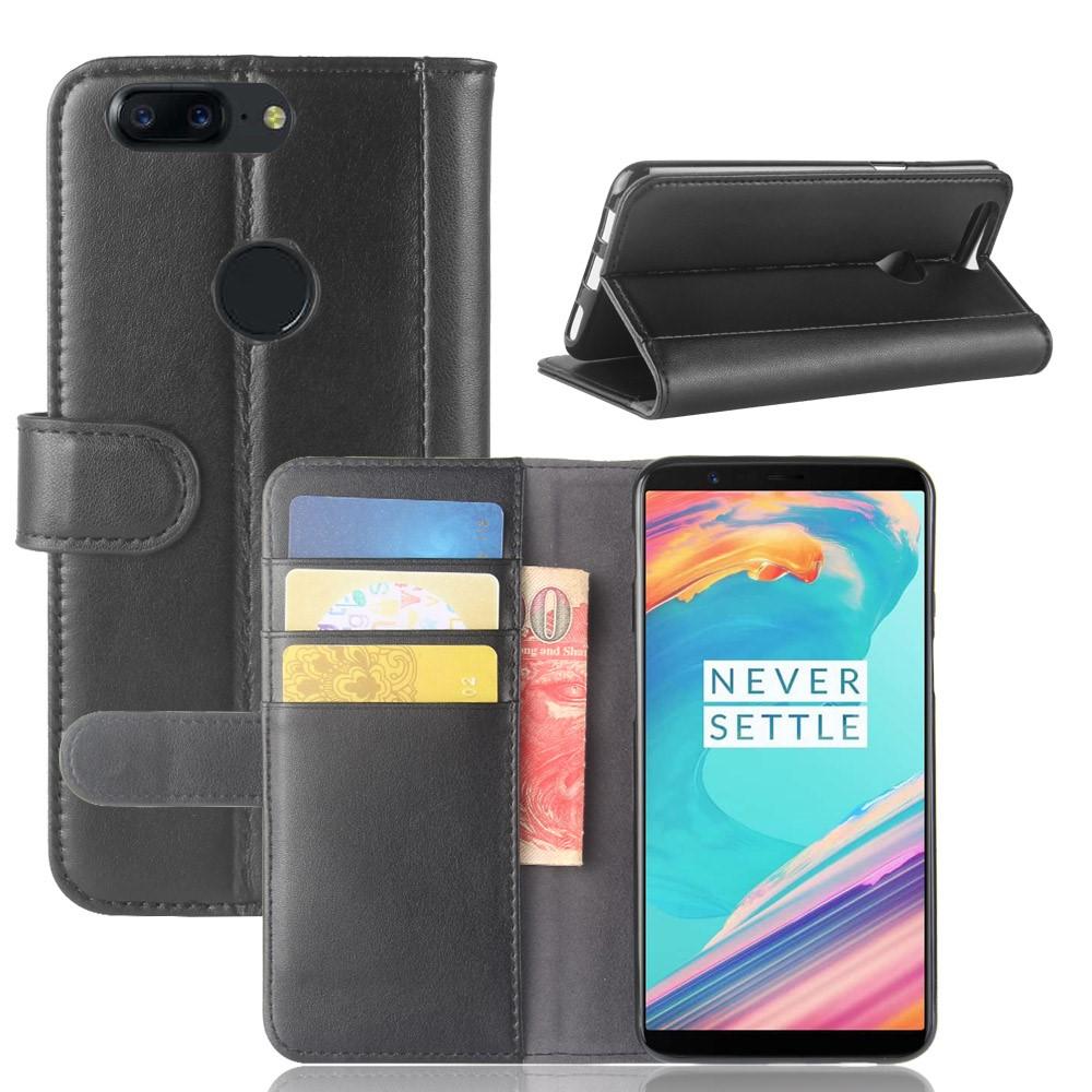 Étui en cuir veritable OnePlus 5T, noir