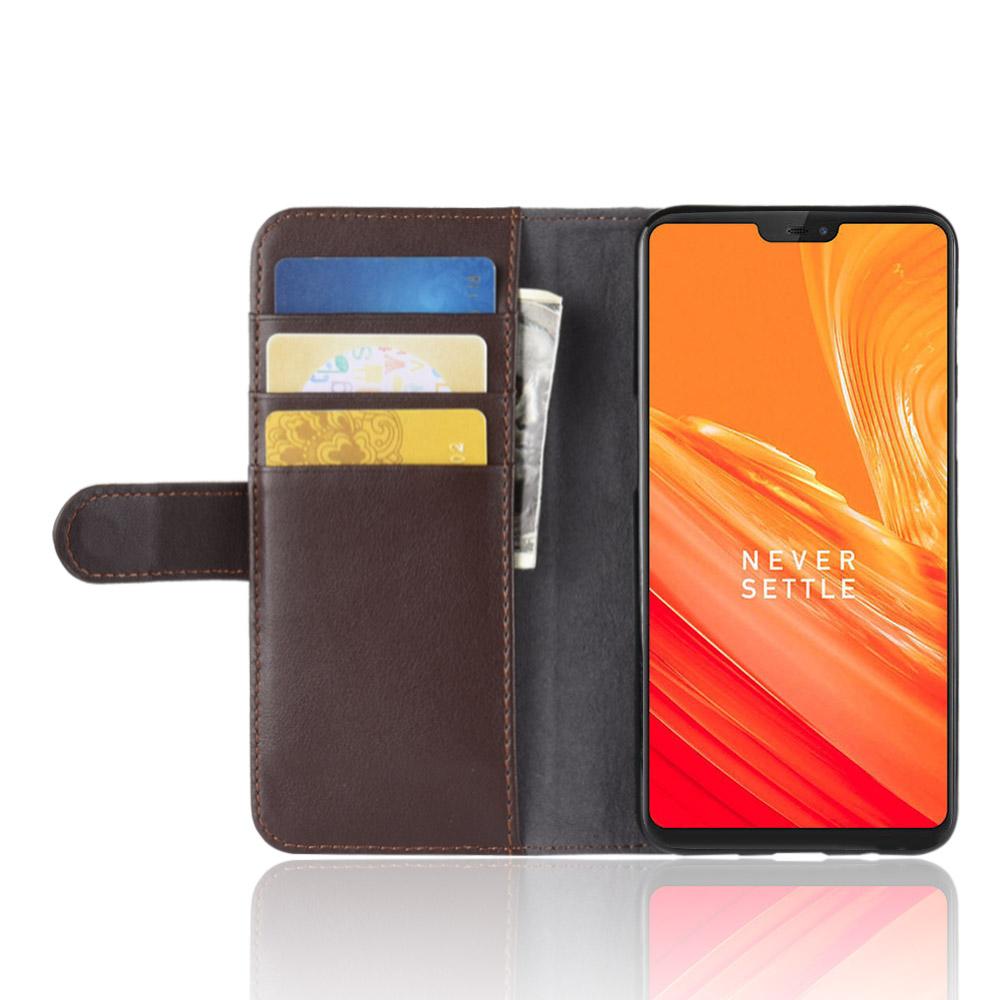 Étui en cuir veritable OnePlus 6, marron