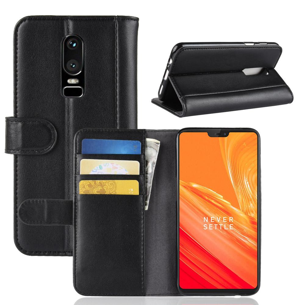 Étui en cuir veritable OnePlus 6, noir