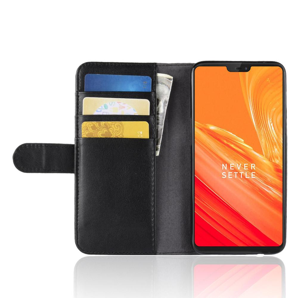 Étui en cuir veritable OnePlus 6, noir