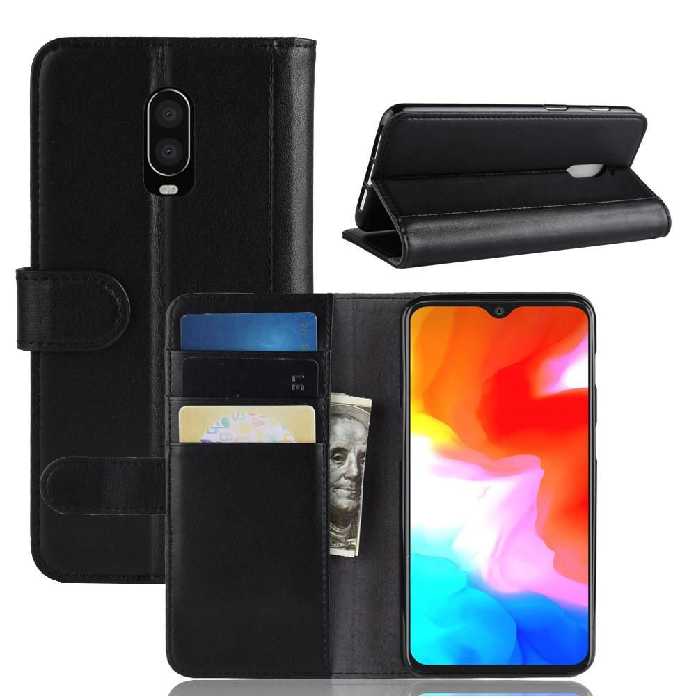 Étui en cuir veritable OnePlus 6T, noir