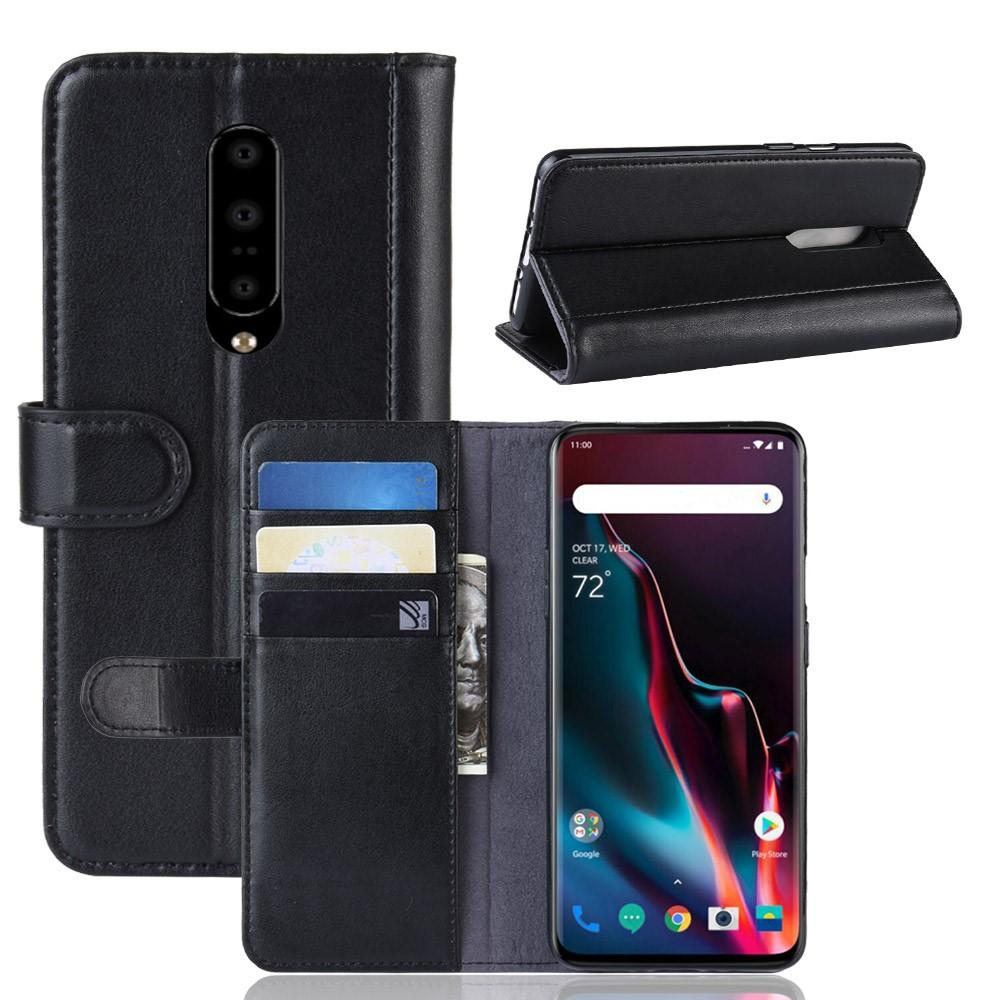 Étui en cuir veritable OnePlus 7 Pro, noir