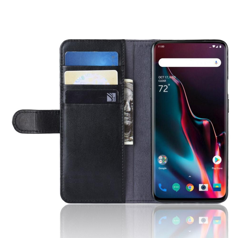 Étui en cuir veritable OnePlus 7 Pro, noir