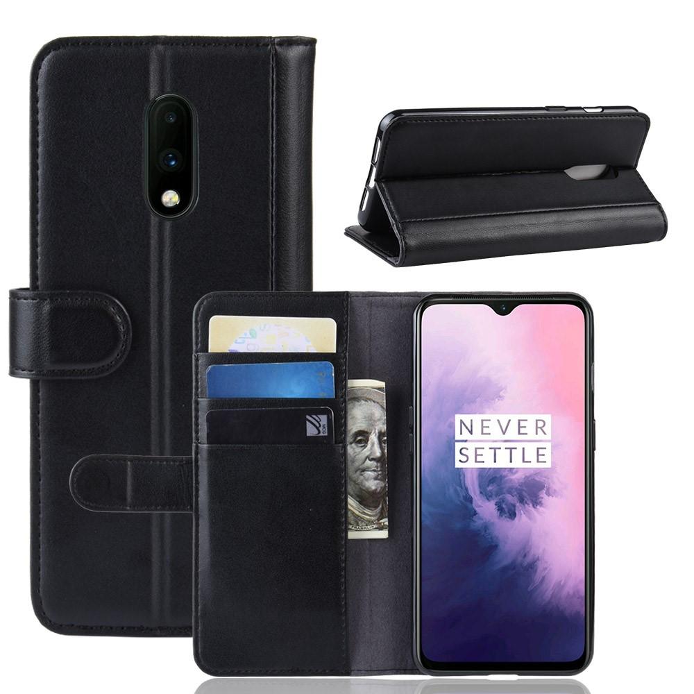 Étui en cuir veritable OnePlus 7, noir