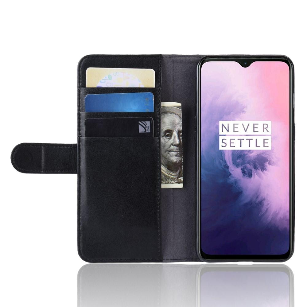 Étui en cuir veritable OnePlus 7, noir