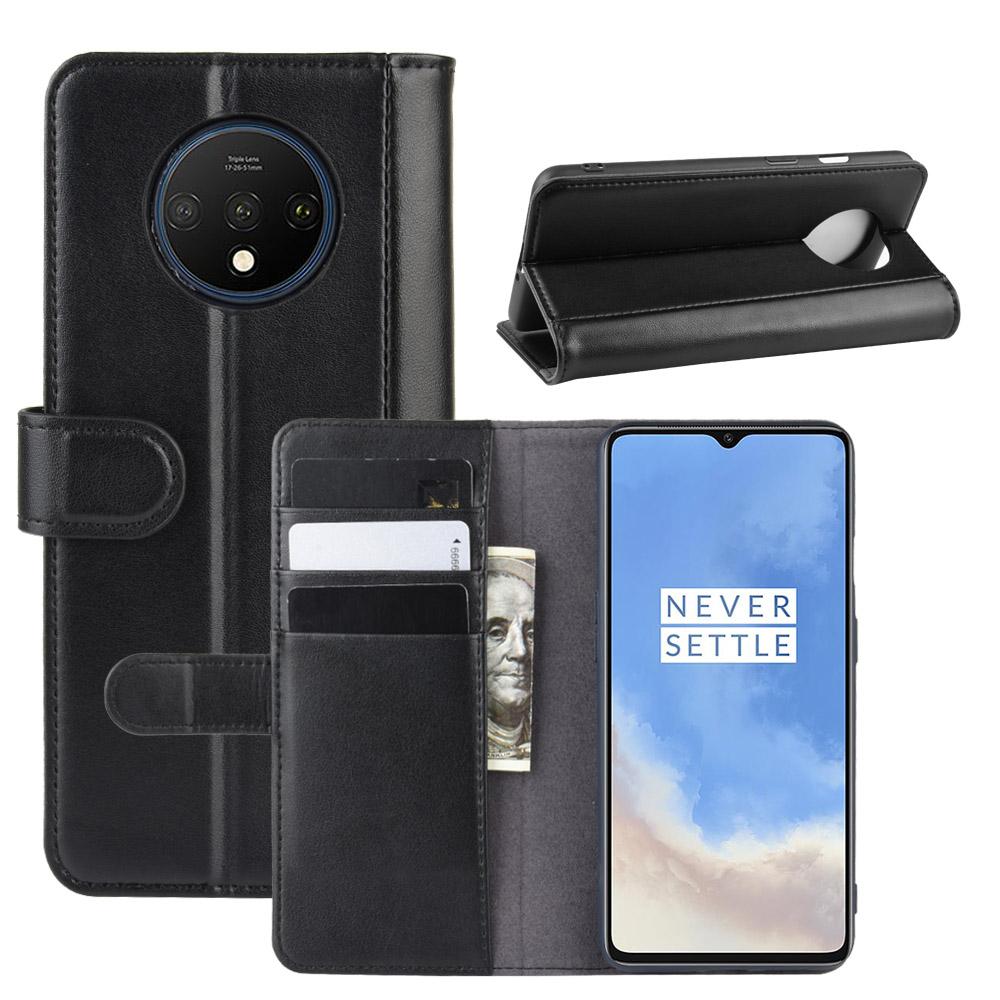 Étui en cuir veritable OnePlus 7T, noir